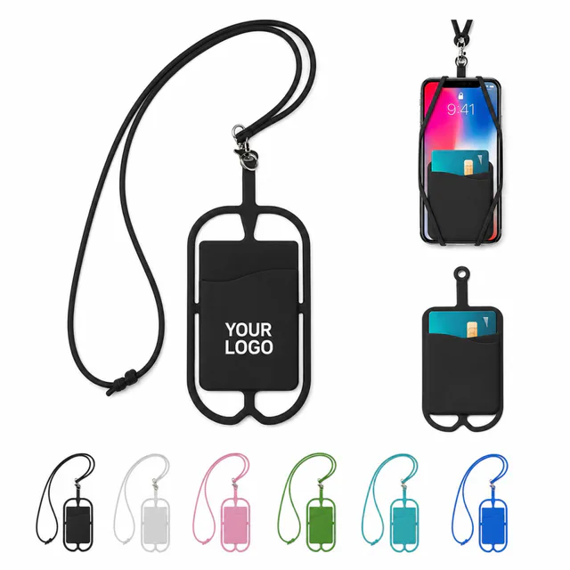 Silicone Phone Holder With Adjustable Lanyard And Card Pocket