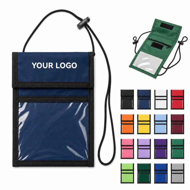 Nylon Neck Wallet Badge Holder With Clear ID Pocket