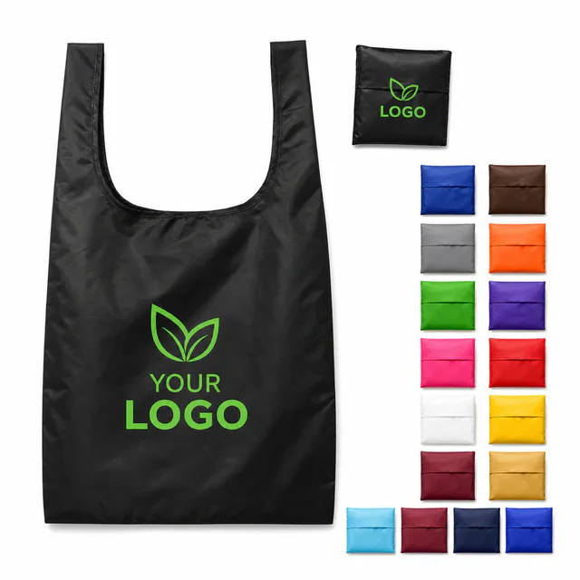 Foldable Polyester Shopping Tote Bag With Storage Pouch