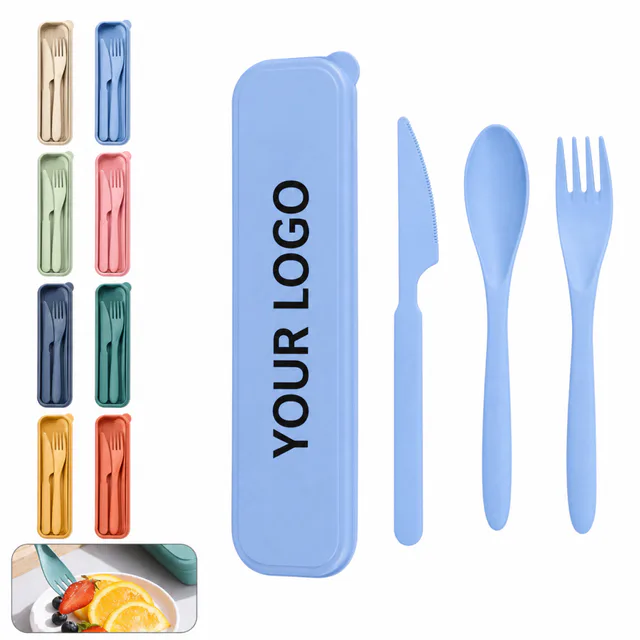 Wheat Straw Portable Flatware Set For Travel And Office