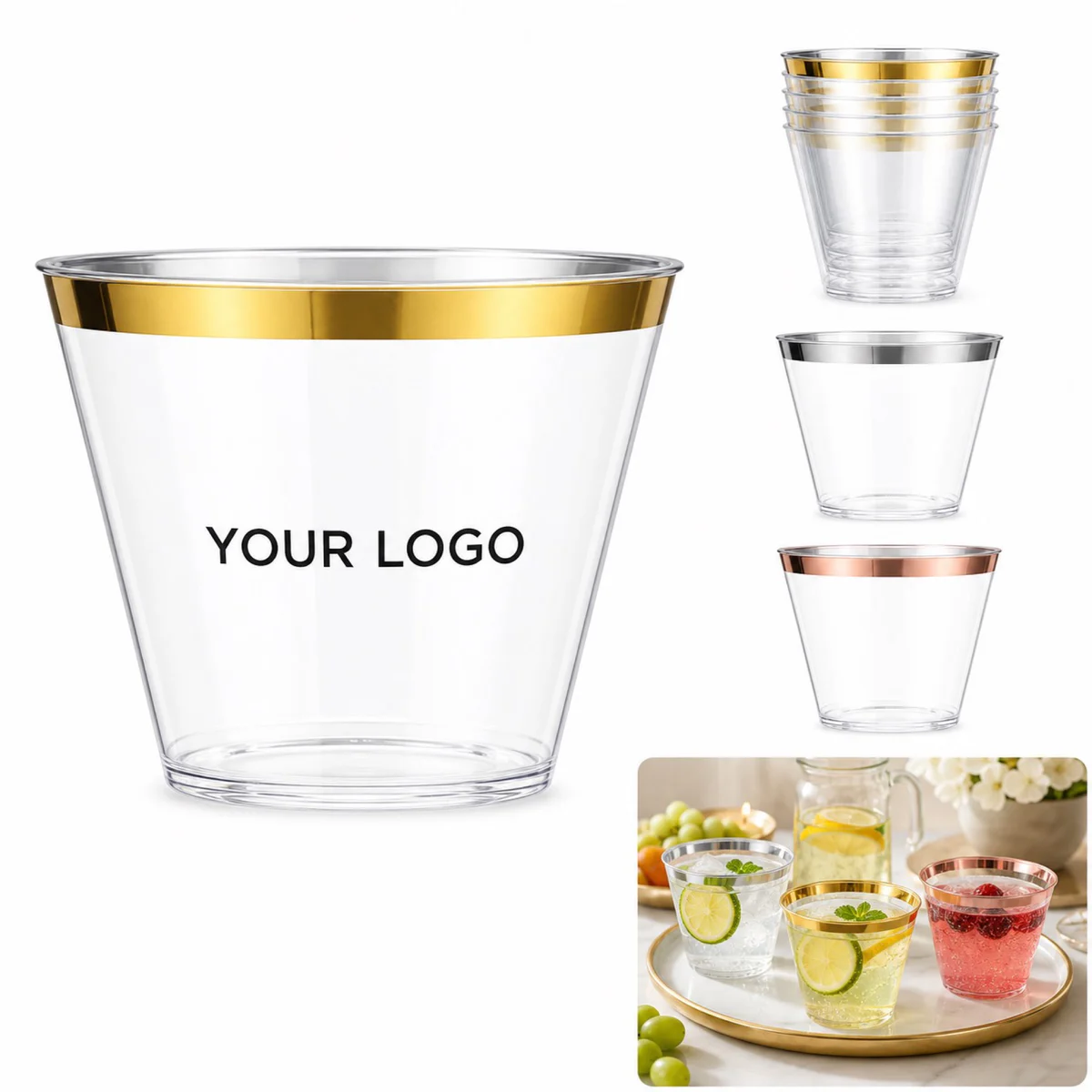Elegant Rimmed Plastic Cups 9oz