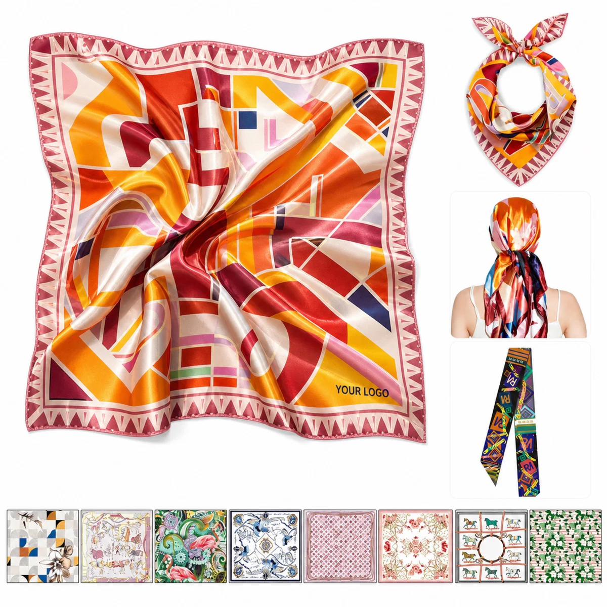 Custom Printed Satin Square Scarf For Promotional Gifts