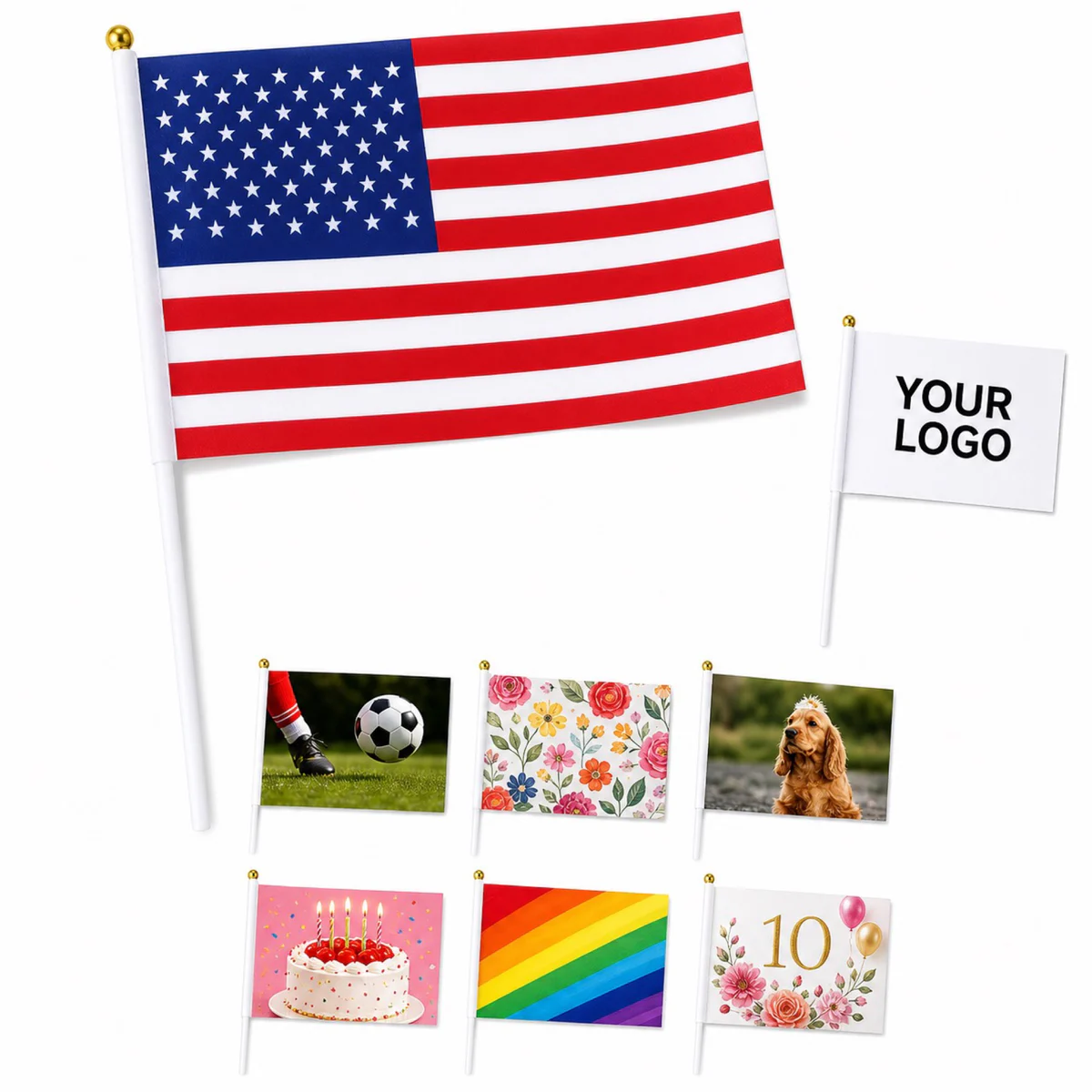 Custom Full Color Polyester Waving Flags With Plastic Pole