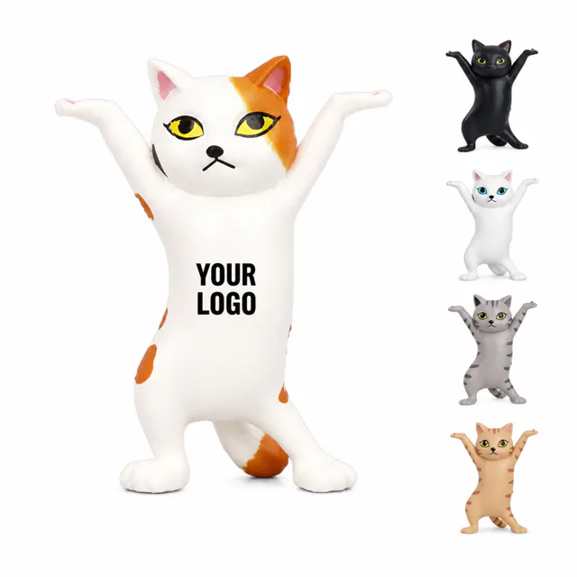 Mini Leather Dance Cat Phone Stand