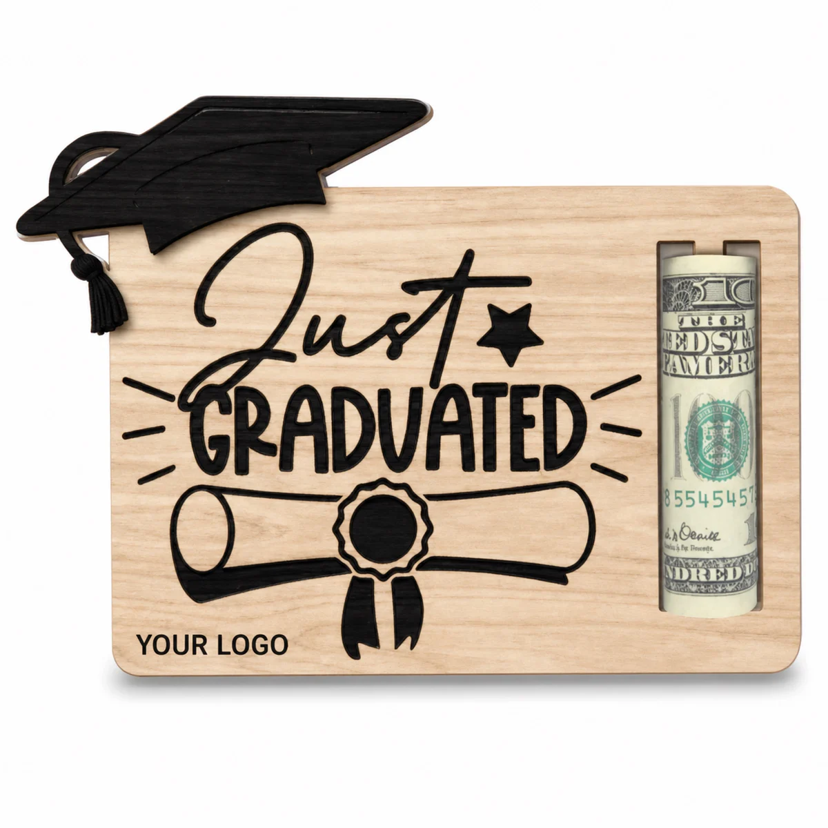 Wooden Graduation Money Holder 2026 Custom Logo