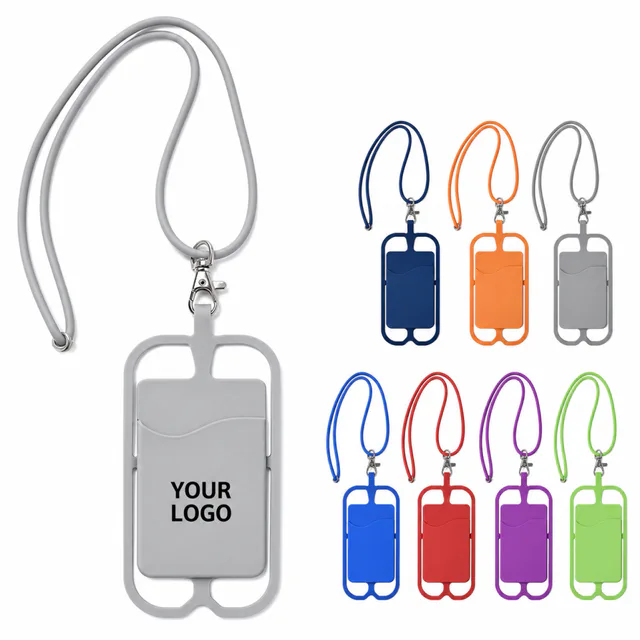 Custom Silicone Lanyard Phone Holder With Card Pocket
