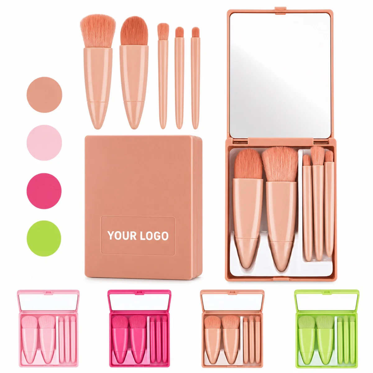 Portable Travel Makeup Brush Set With Mirror Case Kit Cute