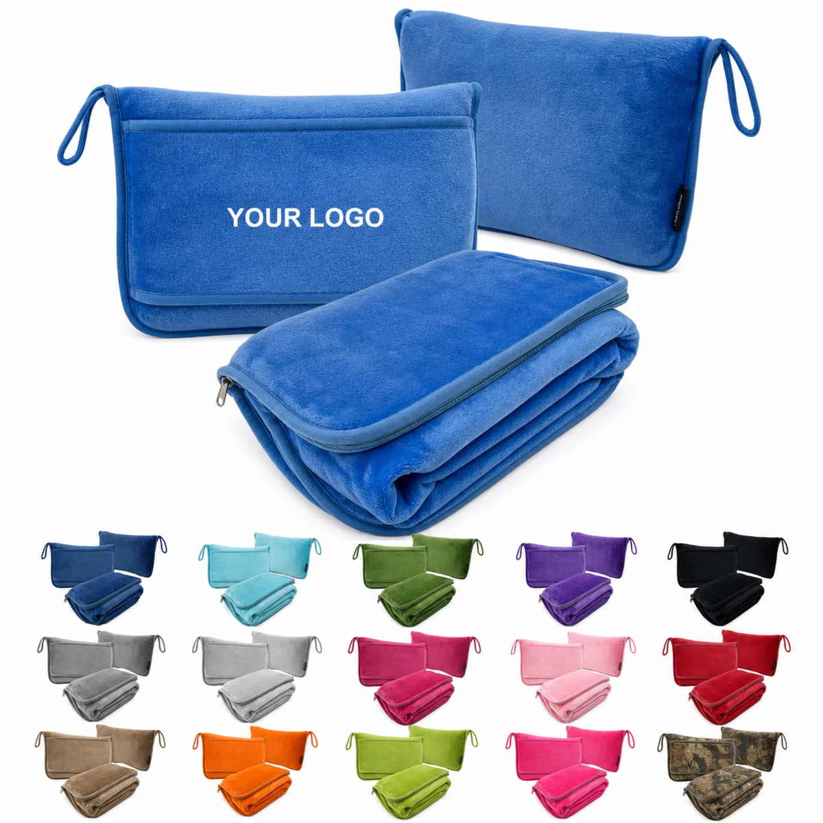 Soft Micro-Pile Polyester Travel Blanket And Pillow