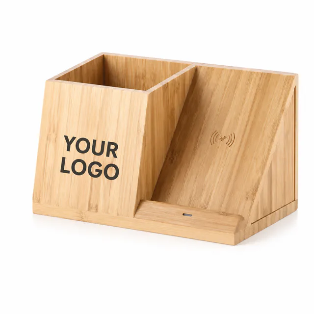 Bamboo Wireless Charger Desk Organizer Phone Stand