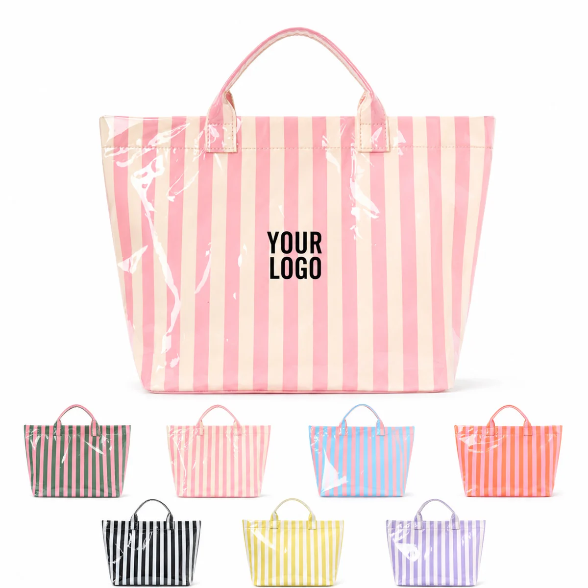 Striped PVC Canvas Tote Bag For Beach And Travel