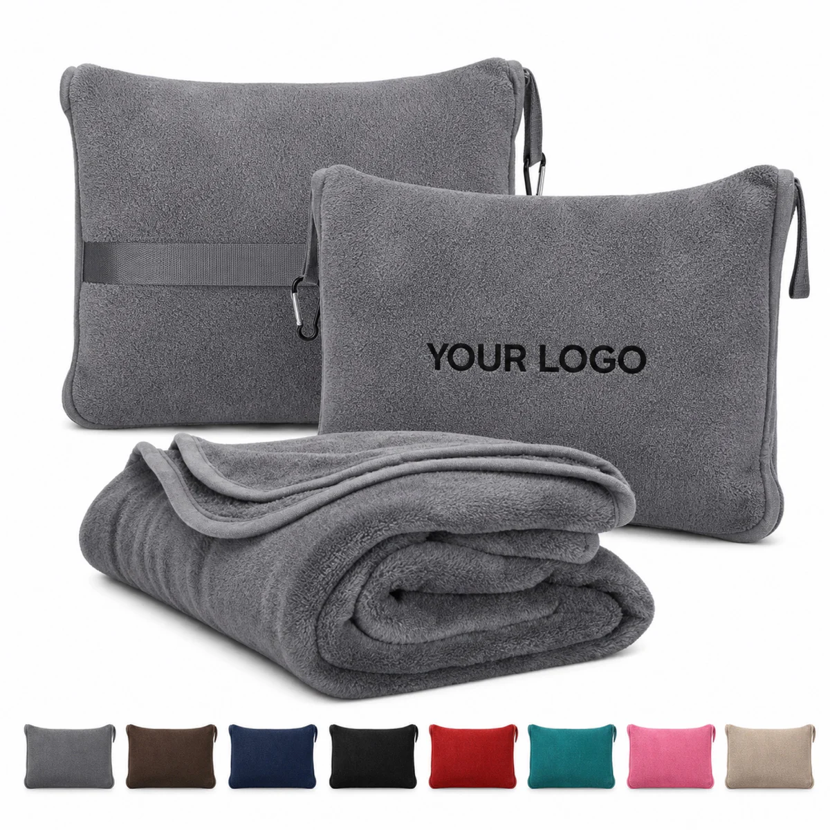 Plush Travel Blanket With Pillow And Backpack Clip