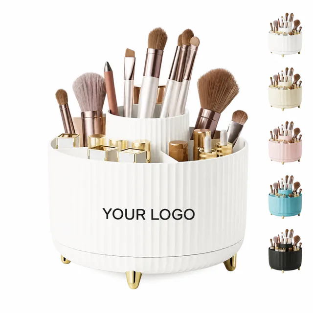 360 Rotating Plastic Makeup Brush Holder Countertop Organizer