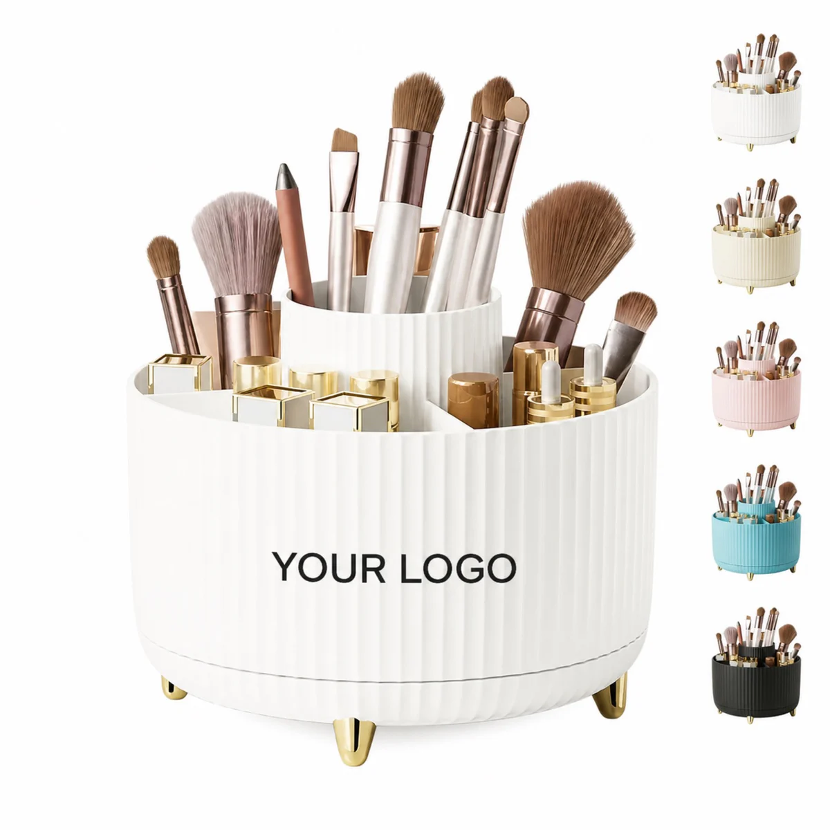 360 Rotating Plastic Makeup Brush Holder Countertop Organizer