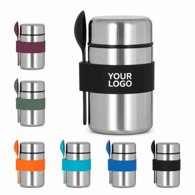 13.5oz Insulated Stainless Steel Food Jar Silicone Band Spoon