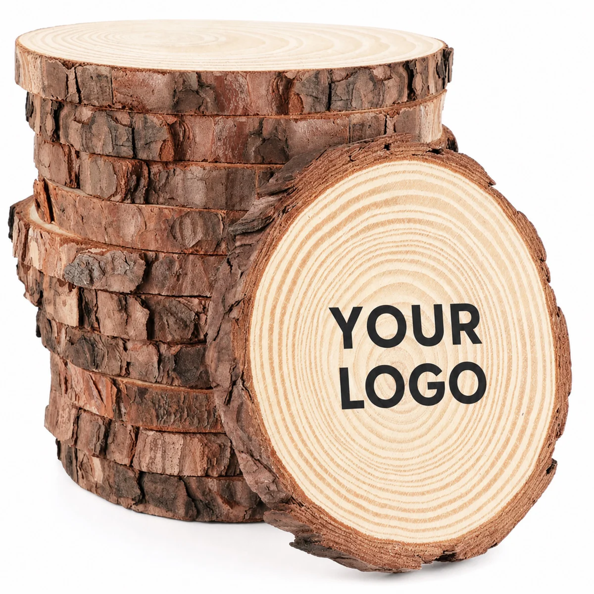 Natural Pine Wood Coasters With Bark