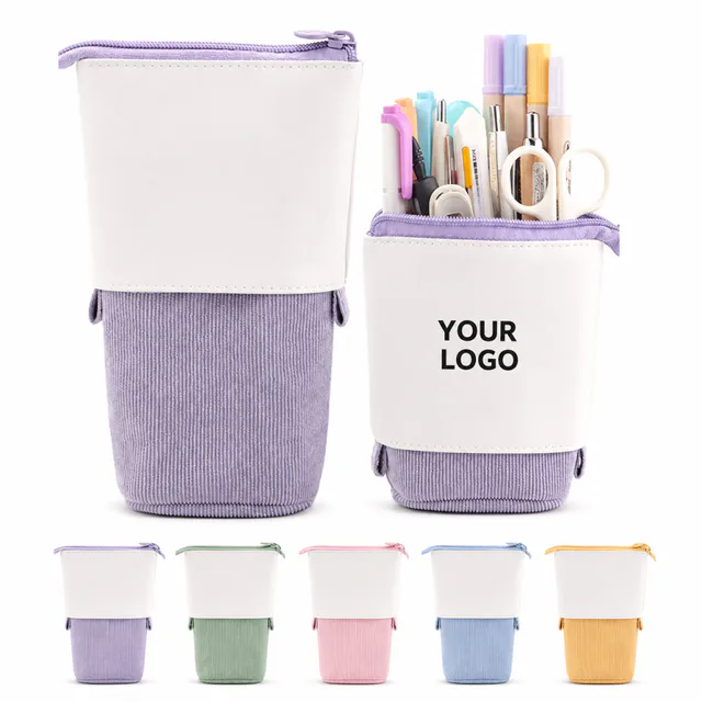 Telescopic PU Corduroy Pen Pencil Holder