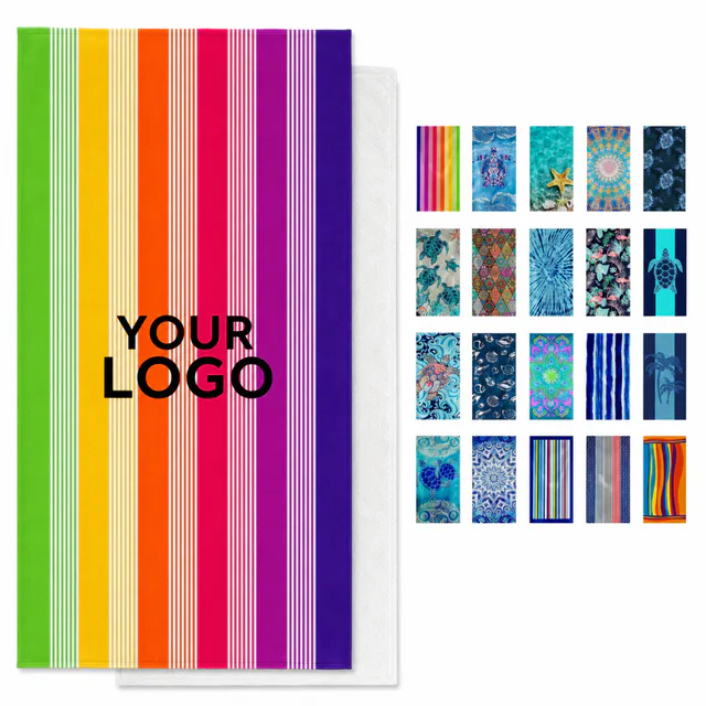 Rainbow Striped Polyester Beach Towel Blanket For Outdoor Use