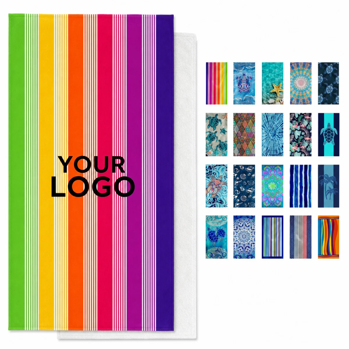 Rainbow Striped Polyester Beach Towel Blanket For Outdoor Use