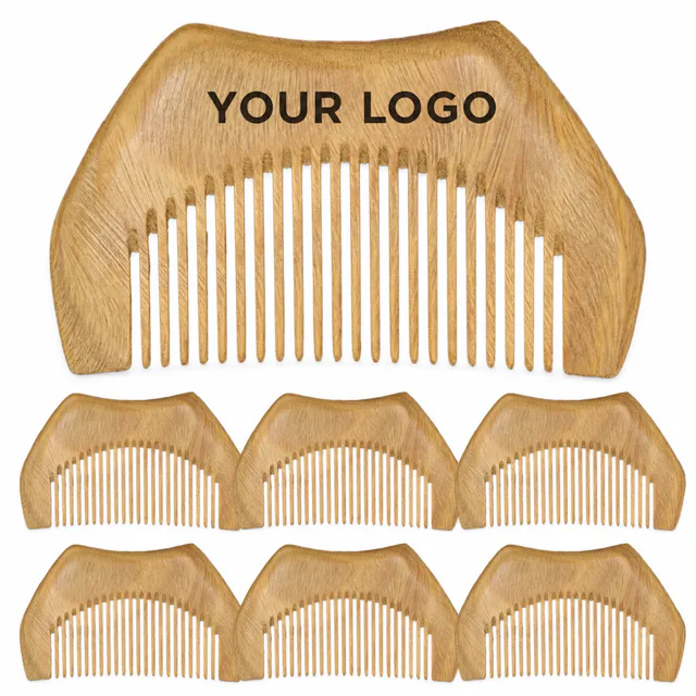Green Sandalwood Hair Comb With Laser Engraved Custom Logo