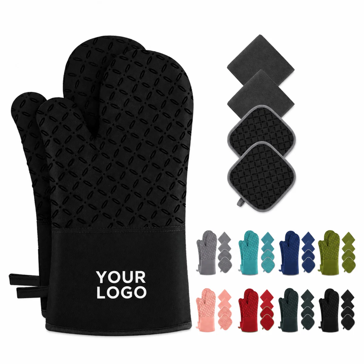 6 Piece Silicone Oven Mitts And Pot Holders Set