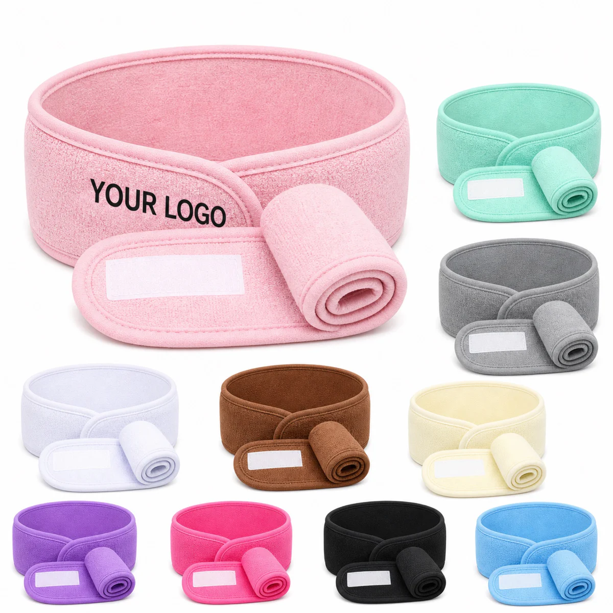 Custom Spa Facial Headband Cotton Terry Cloth Hook Loop Closure