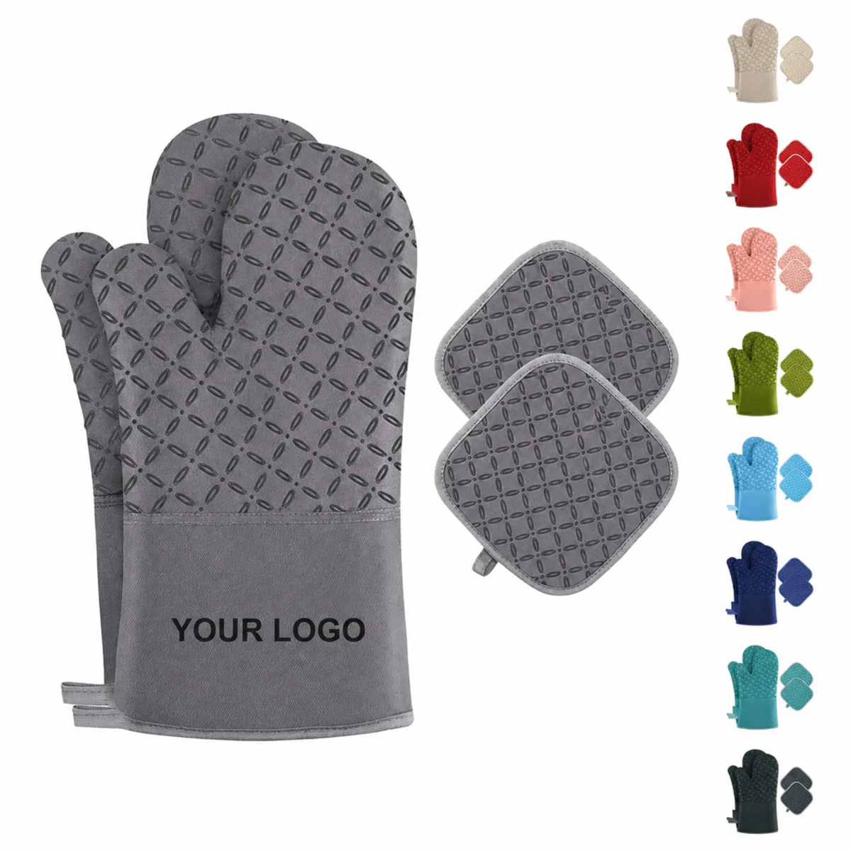 Silicone Coated Fiberglass Oven Mitts And Pot Holders Set