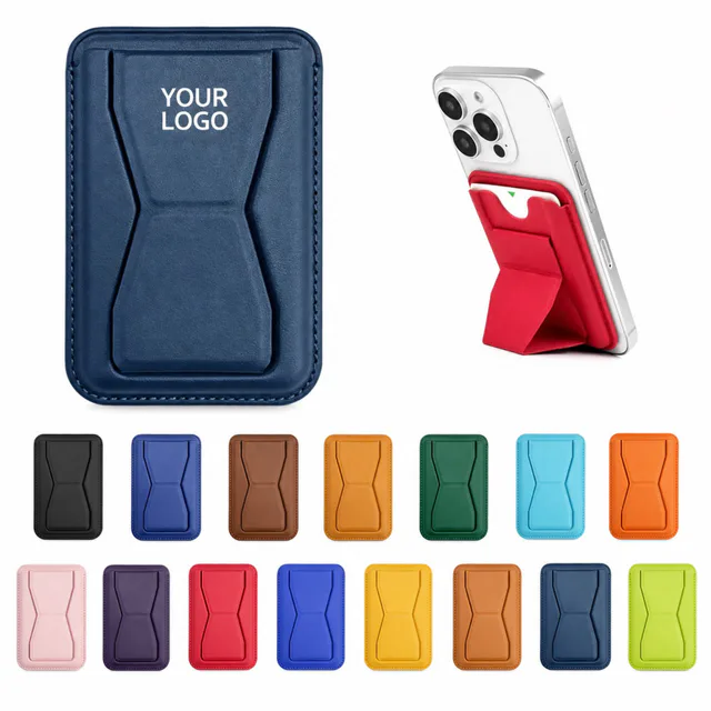 Magnetic Leather Phone Mount With Foldable Card Holder Stand