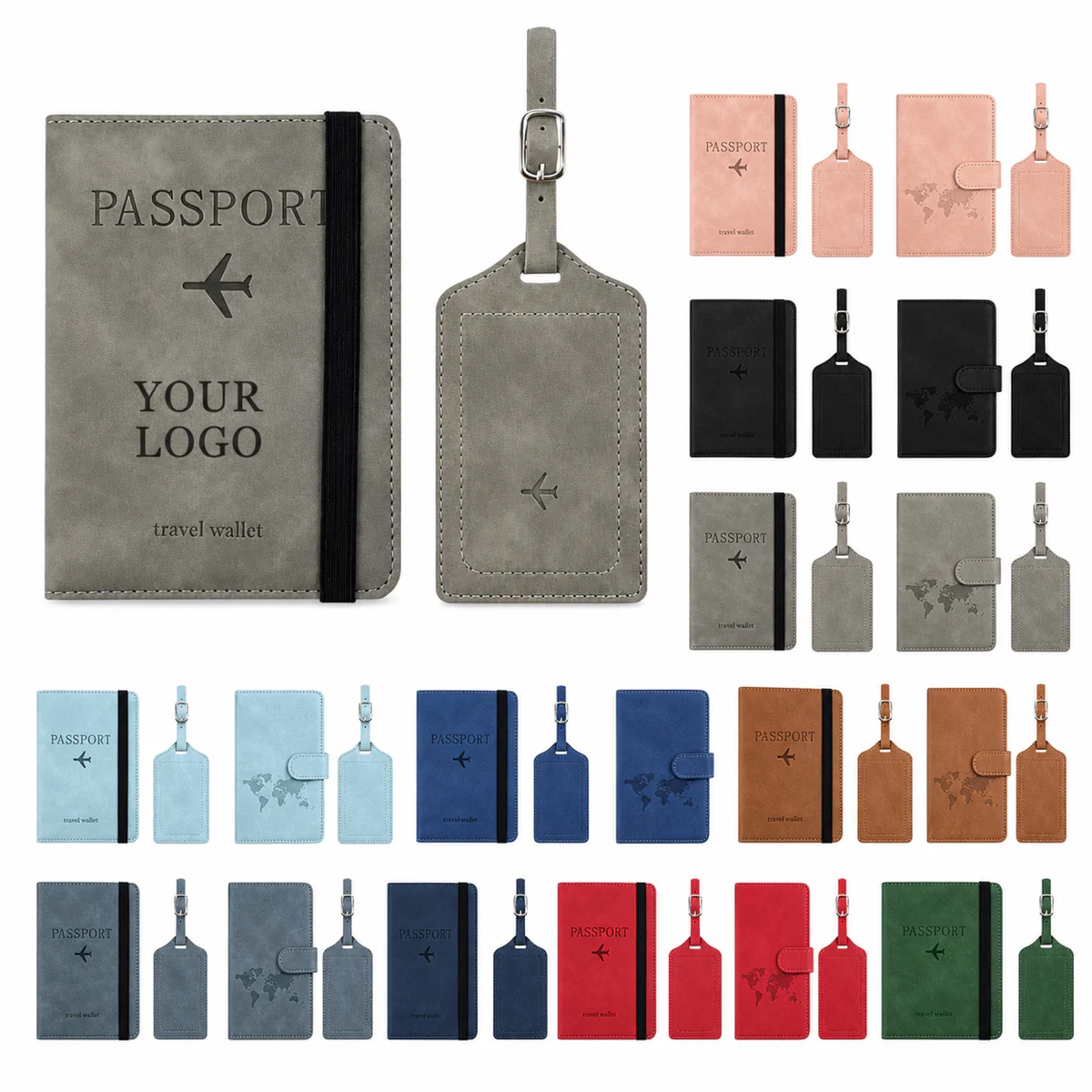 PU Anti-Magnetic Passport Holder Luggage Tag Set