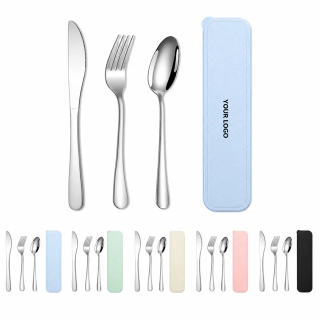 3 Piece Portable Stainless Steel Utensil Set With Case