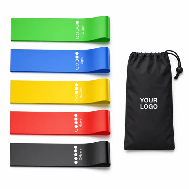 5 Piece Natural Rubber Resistance Band Set With Carry Bag
