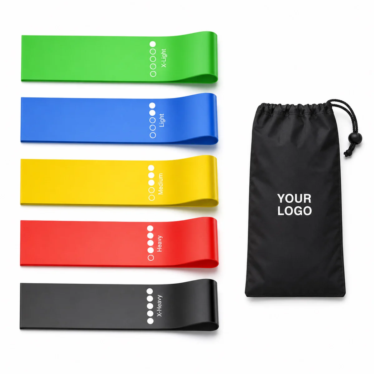 5 Piece Natural Rubber Resistance Band Set With Carry Bag
