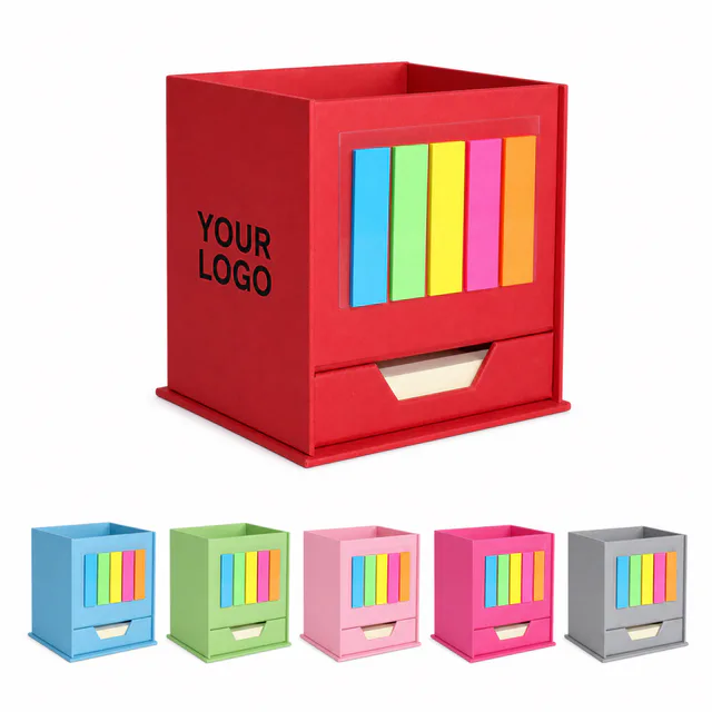 Square Sticky Note Pen Box With Three Note Pads