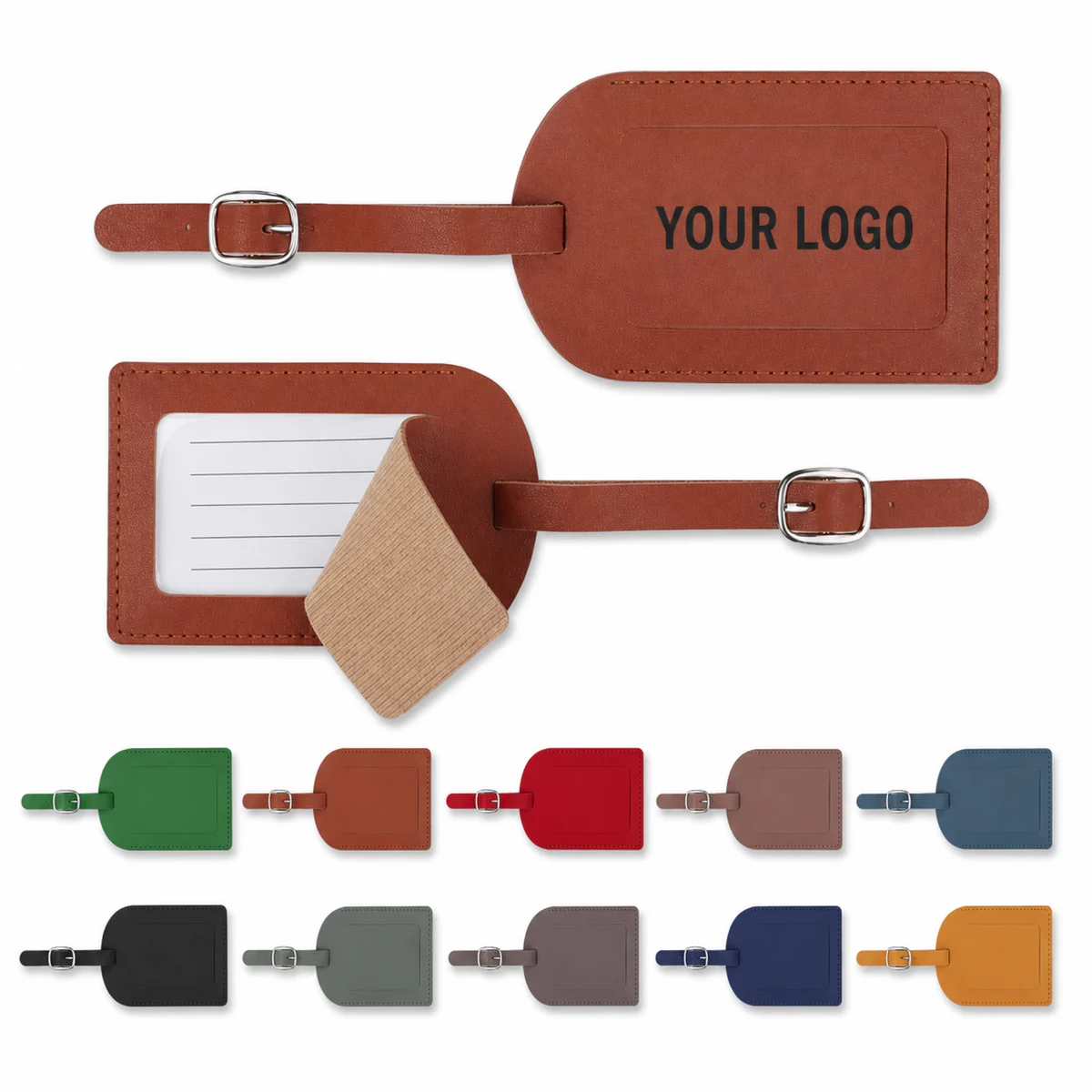 4.3"x2.8" PU Leather Luggage Tag With Privacy Cover
