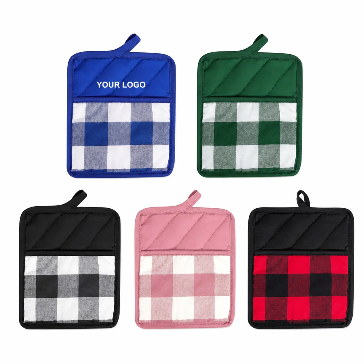 Cotton Quilted Pot Holder And Oven Mitt With Front Pocket
