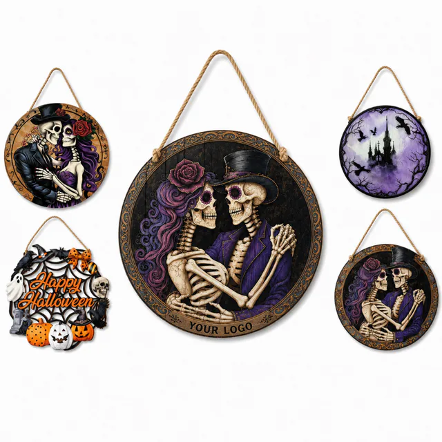 Custom Halloween Round Wooden Hanging Sign