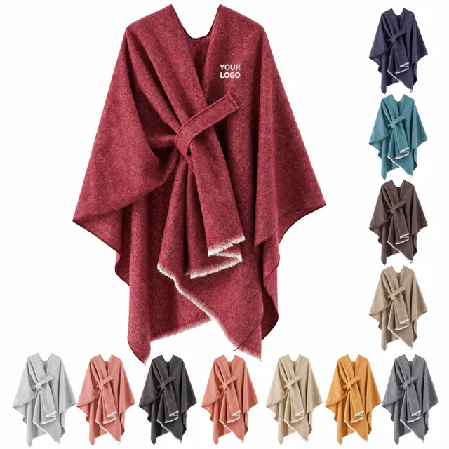 Warm Polyester Poncho Scarf Shawl Wrap For Cold Weather