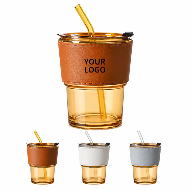 13oz Glass Tumbler With Straw And Lid For Coffee