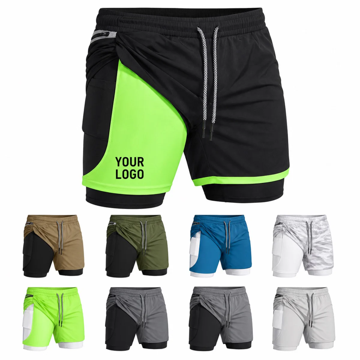 Men's 2 In 1 Swim Trunks Quick Dry Beach Shorts
