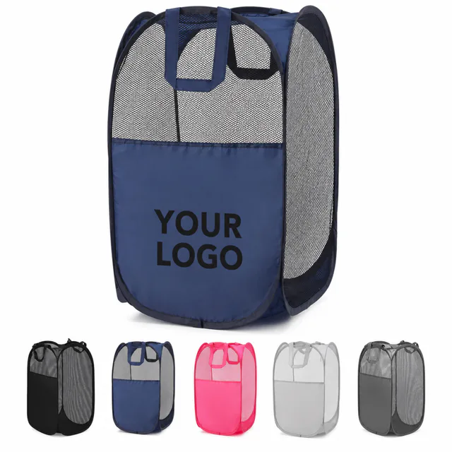 Large Mesh Laundry Basket Foldable Polyester Hamper