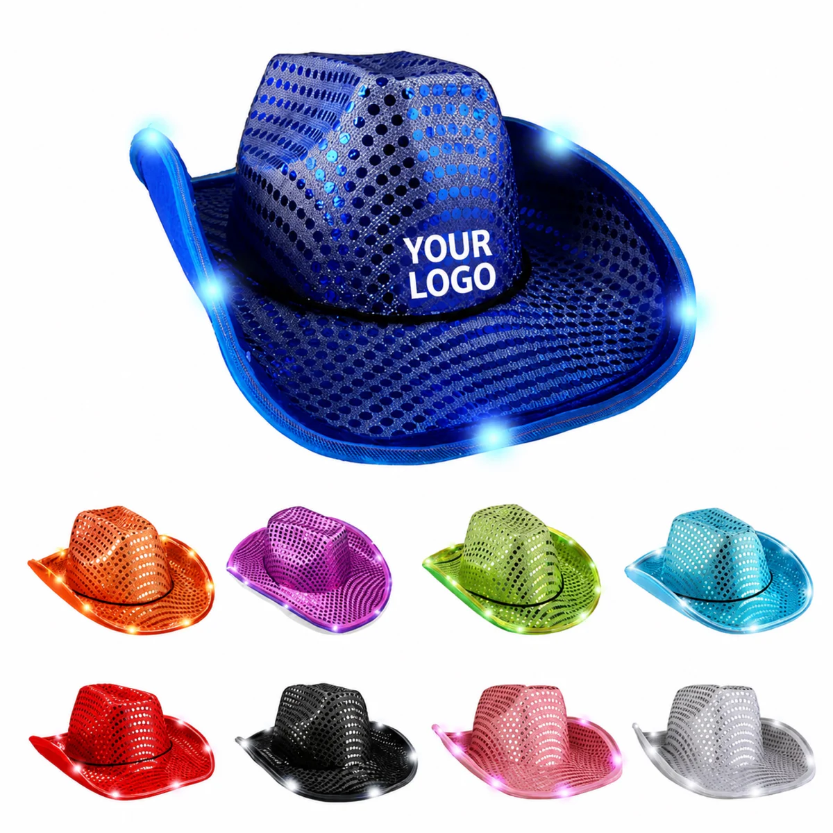 LED Sequin Cowboy Hat Flashing Light Up Party Hat
