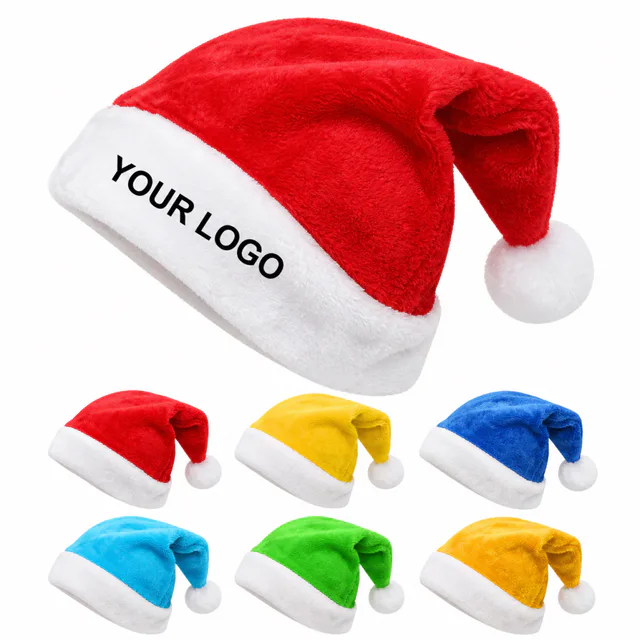 Custom Short Plush Santa Hat Christmas Party Promotional Headwear