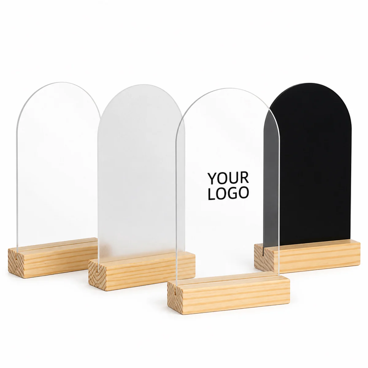4x6 Inch Arched Acrylic Table Sign With Pine Wood Stand