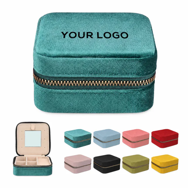 Square Velvet Travel Jewelry Case With Mirror