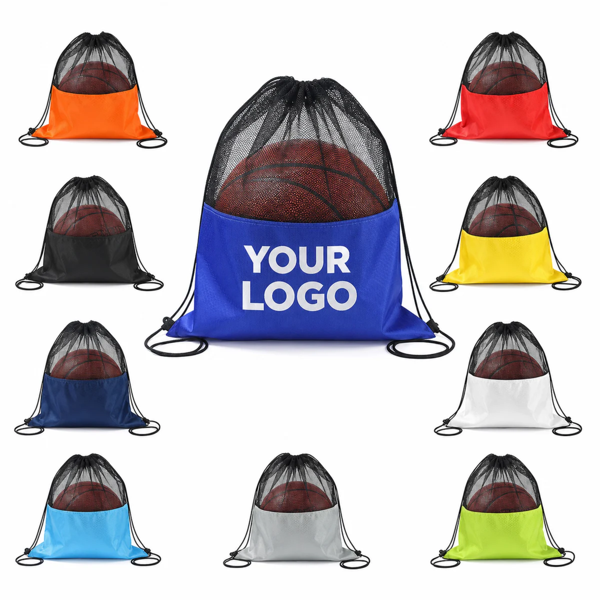 Mesh Drawstring Sports Backpack For Balls