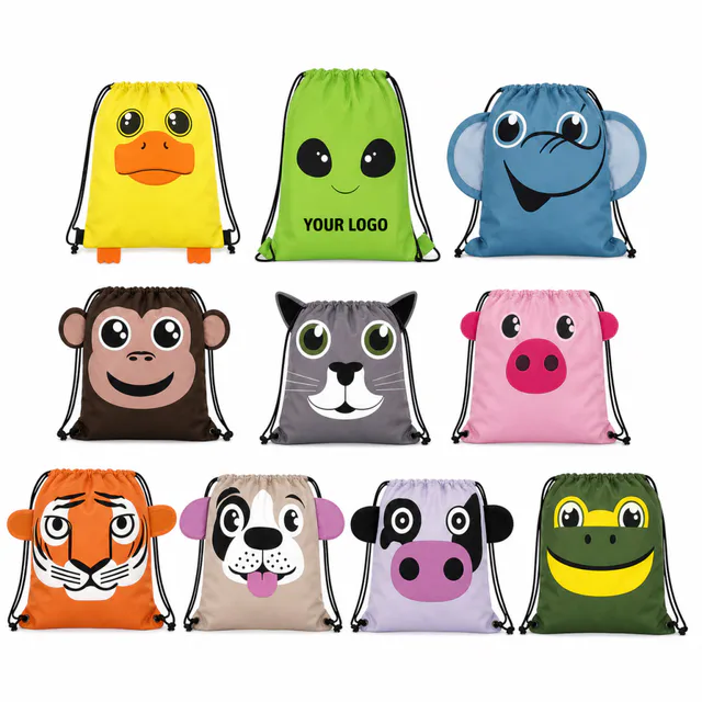 Whimsical Animal Print Polyester Drawstring Sport Pack