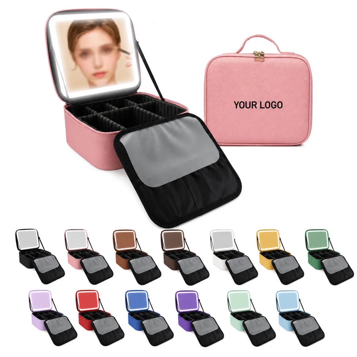 Portable LED Mirror Travel Cosmetic Makeup Bag