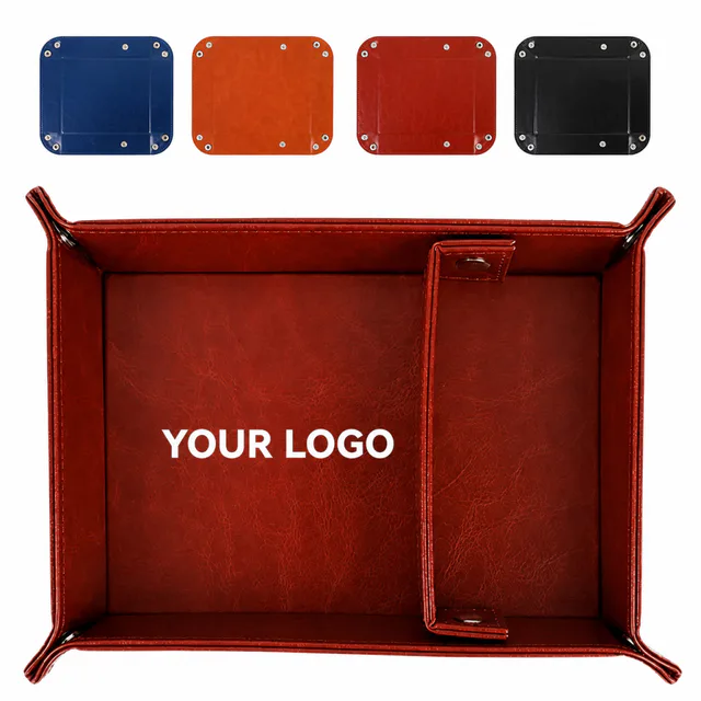 Foldable Square PU Leather Dice Tray With Snap Corners