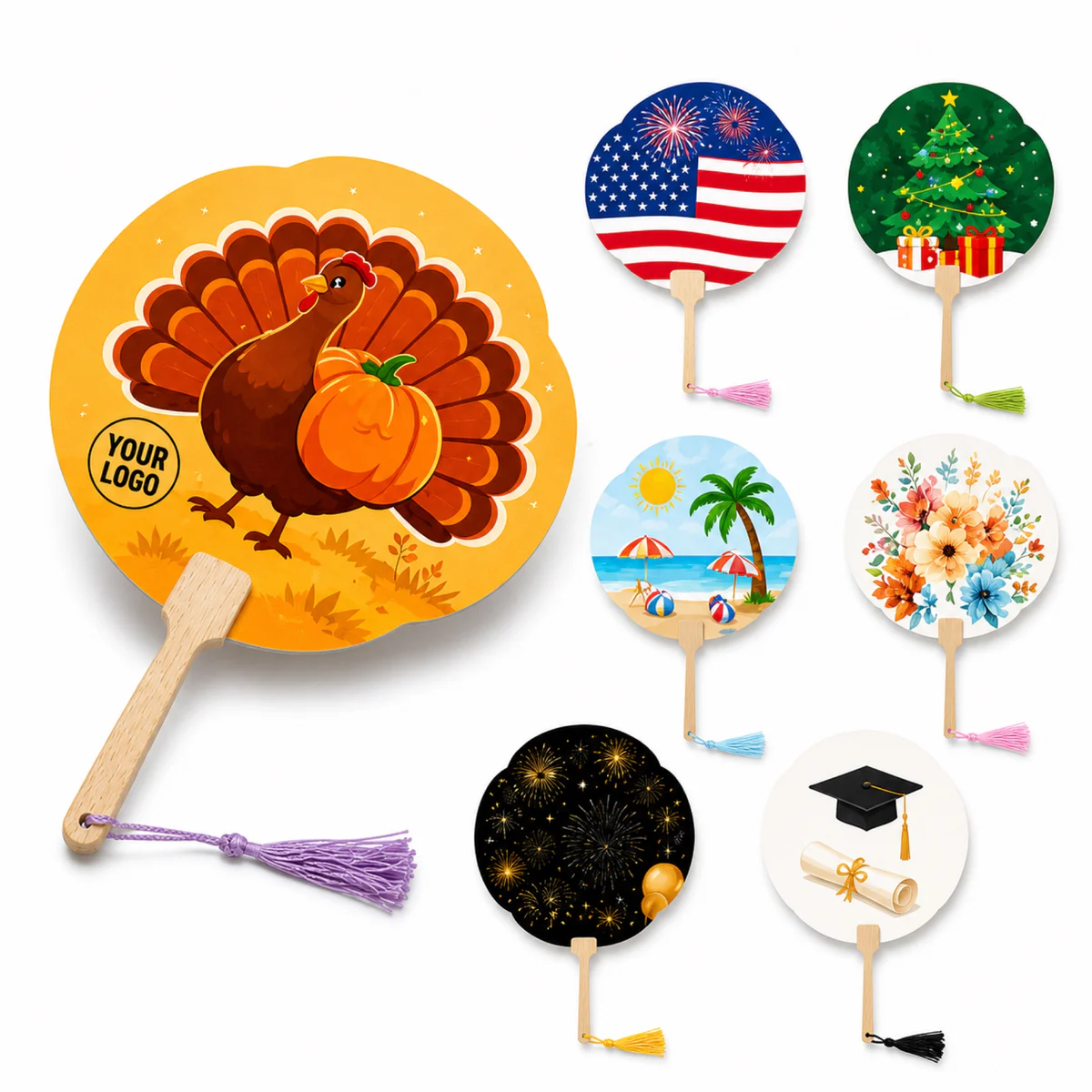 Custom Printed Paper Hand Fan With Bamboo Handle
