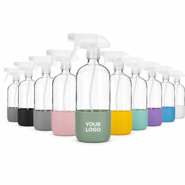 17oz Clear Glass Spray Bottle With Silicone Sleeve