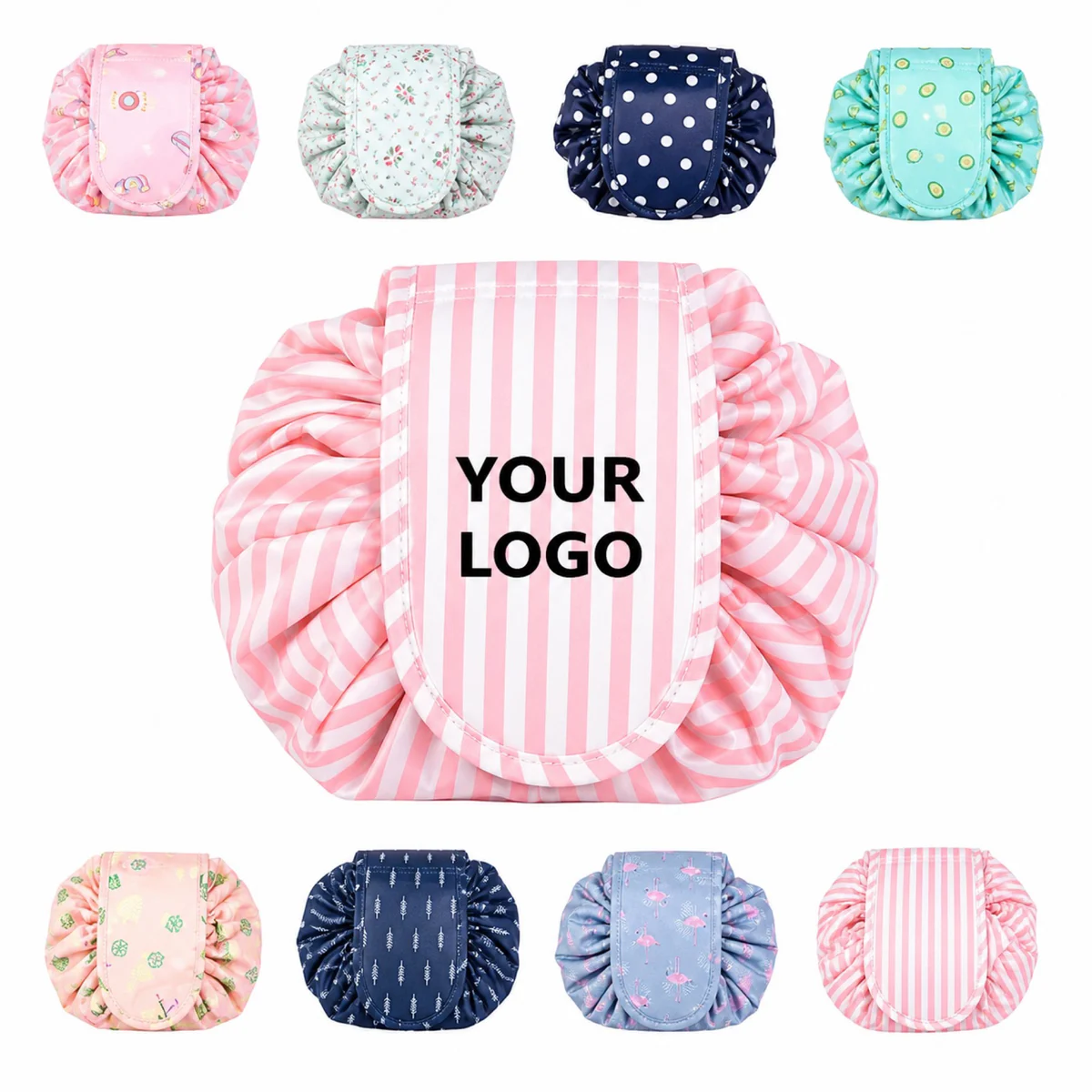 Custom Nylon Drawstring Cosmetic Bag Travel Makeup Organizer